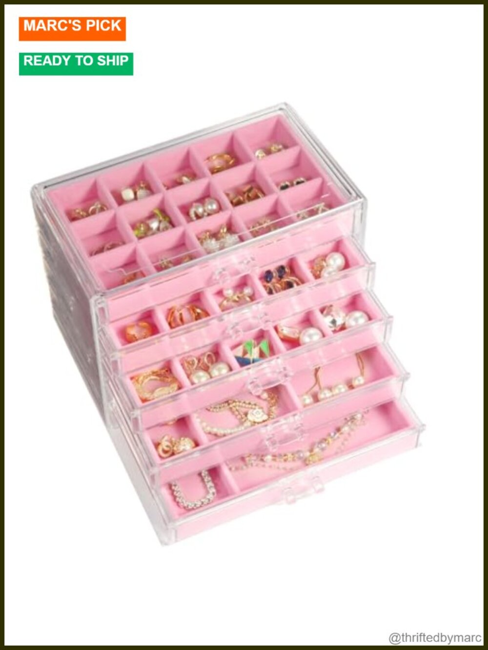Acrylic Jewelry Box Organizer 5 Drawer Velvet Earring Storage